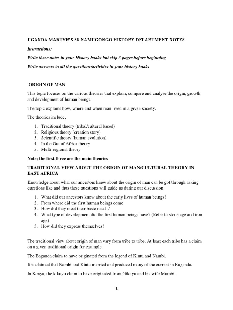 Origin - of - Man s.1 History Notes | PDF