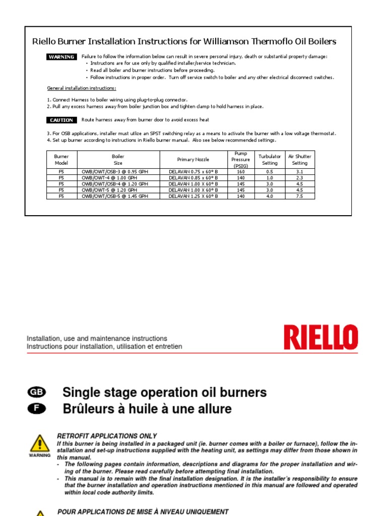 Instructions Pour Installation, Utilisation Et Entretien Riello 40 | PDF