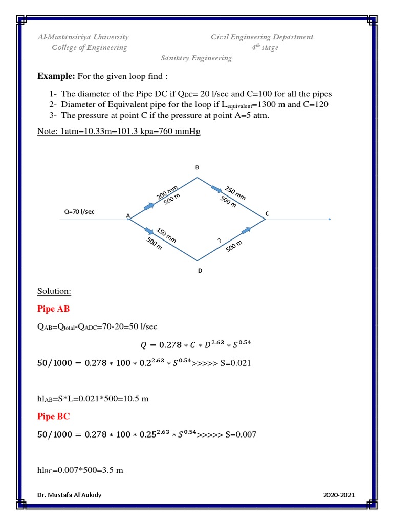 Sanitary Engineering Pipe Calculations | PDF