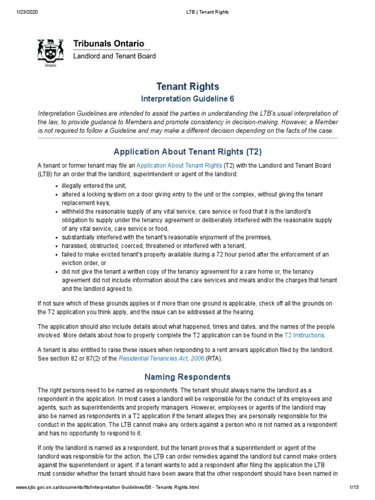 T2 Application for Tenant Rights | PDF
