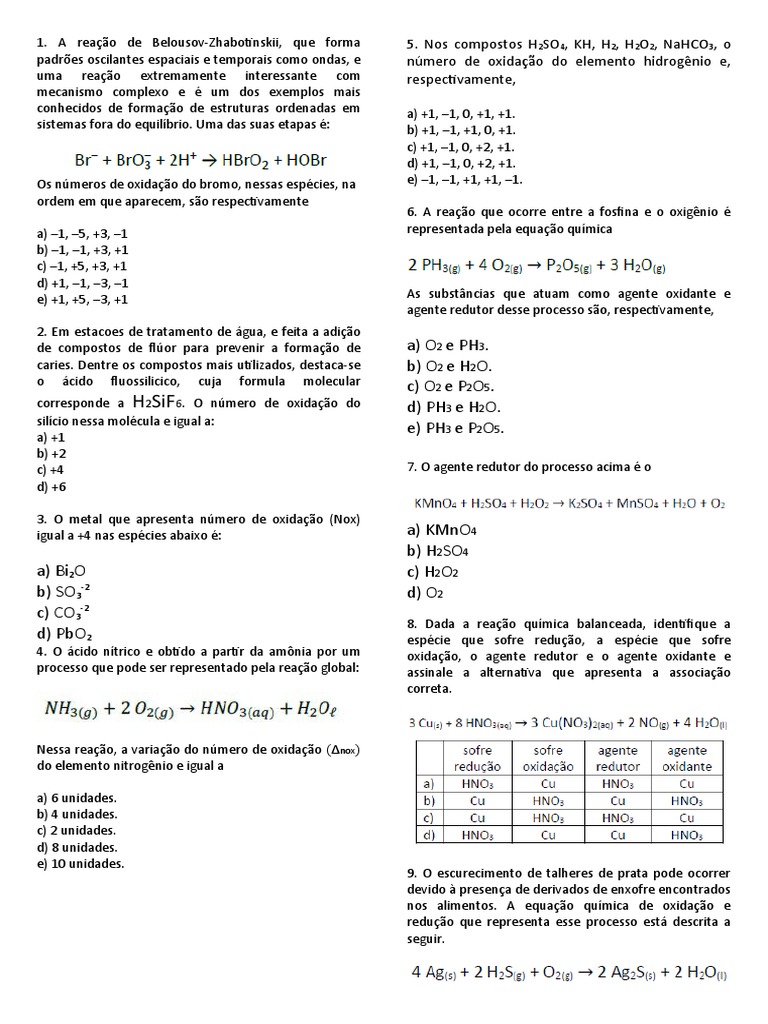 Lista 11 - Nox - Química 2 | PDF | Reações químicas | Química