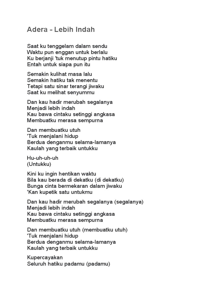Lirik Lagu Adera: Lebih Indah | PDF | Puisi