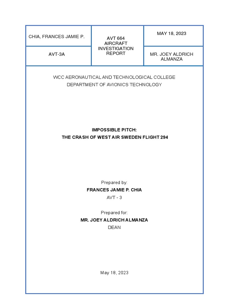 West Air Sweden Flight 294 Crash Analysis | PDF
