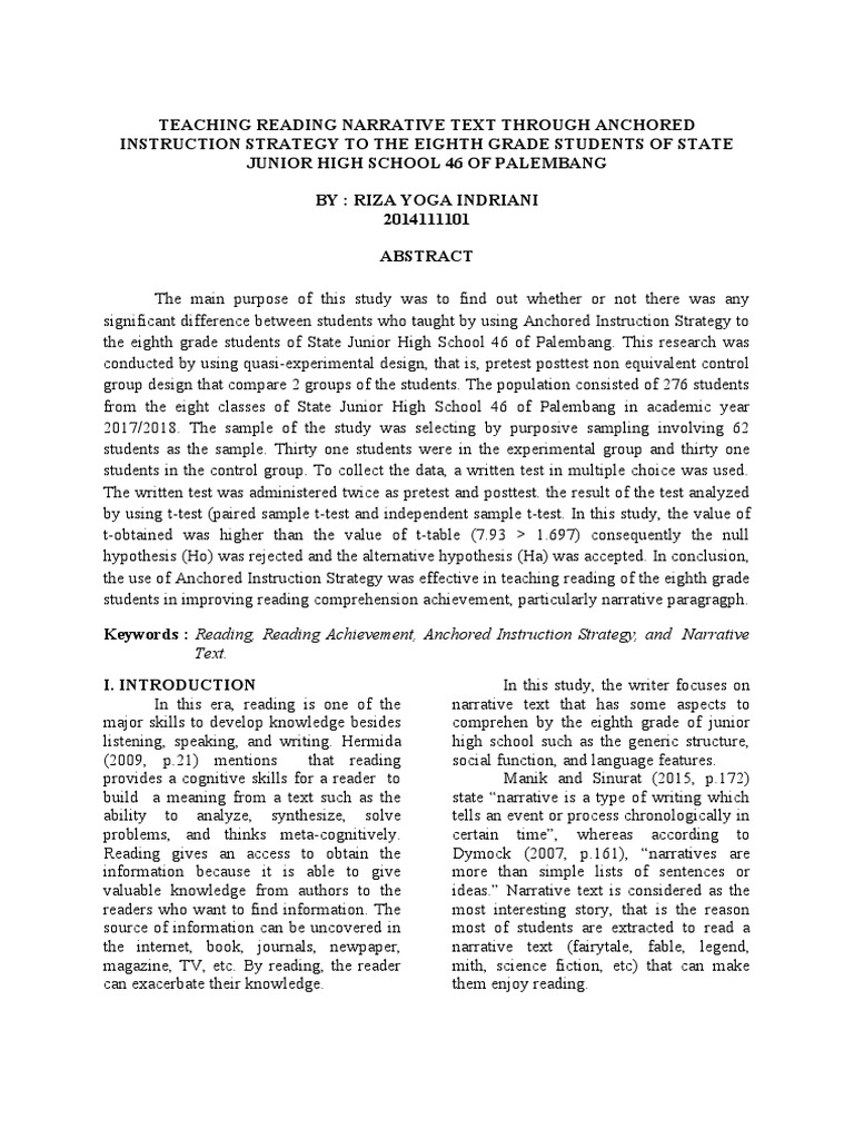 Journal Teaching Reading Through Anchored Instruction Strategy To The