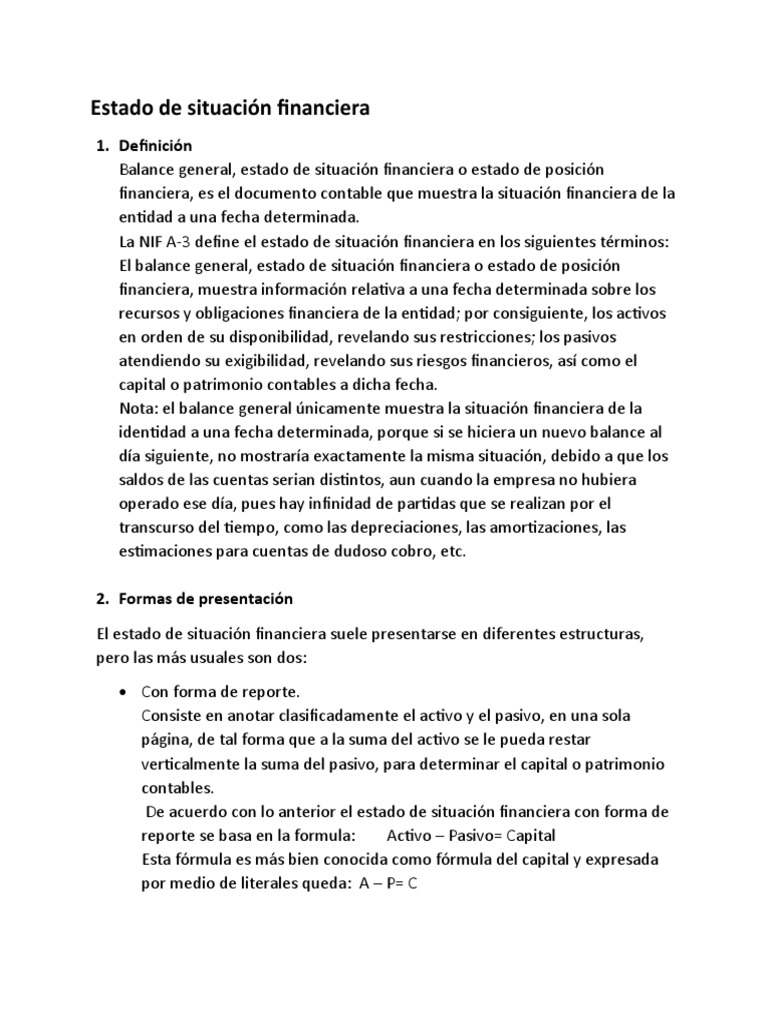 Estado de Situación Financiera | PDF | Contabilidad | Hoja de balance