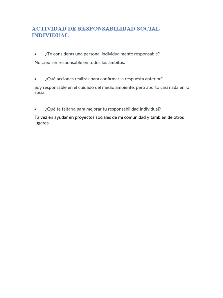 Actividad De Responsabilidad Social Individual Pdf