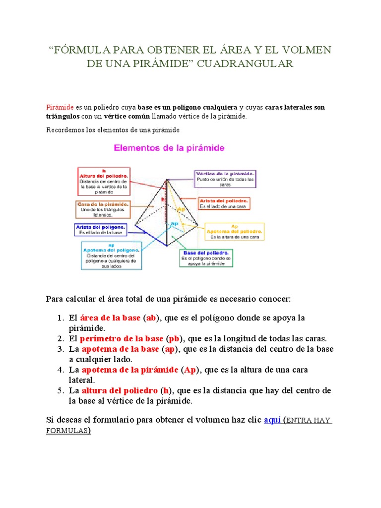 Fórmulas de Área y Volumen Pirámide Cuadrangular | PDF | Ciencia y ...