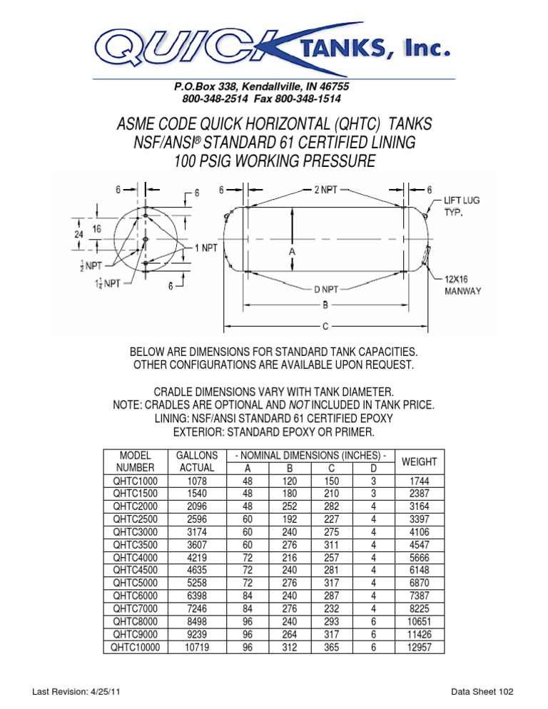 Horizontal Tank Dimension | PDF