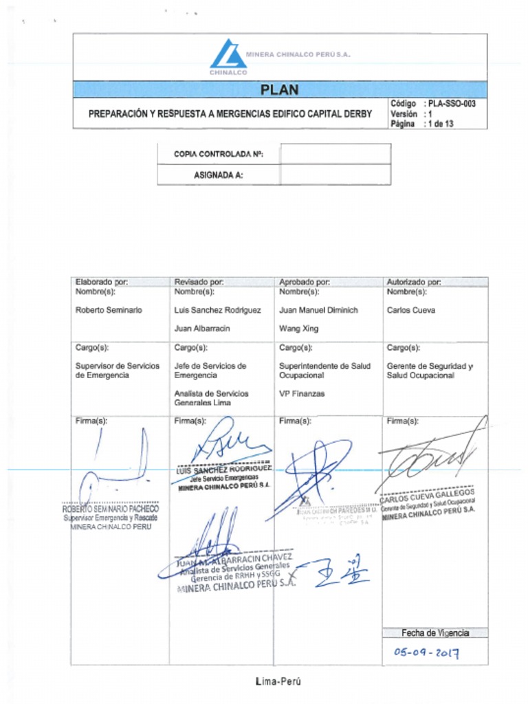 PLA-SSO-003 Preparación y Respuesta A Emergencias Edificio Capital