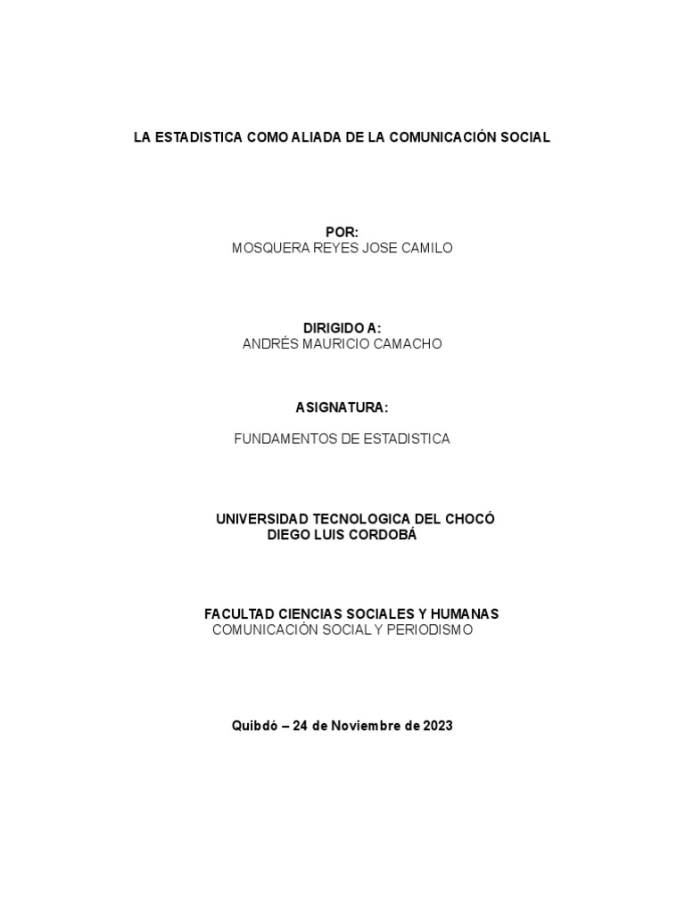 Ensayo de Estadistica Hecho Por Jose Camilo Mosquera Reyes | PDF