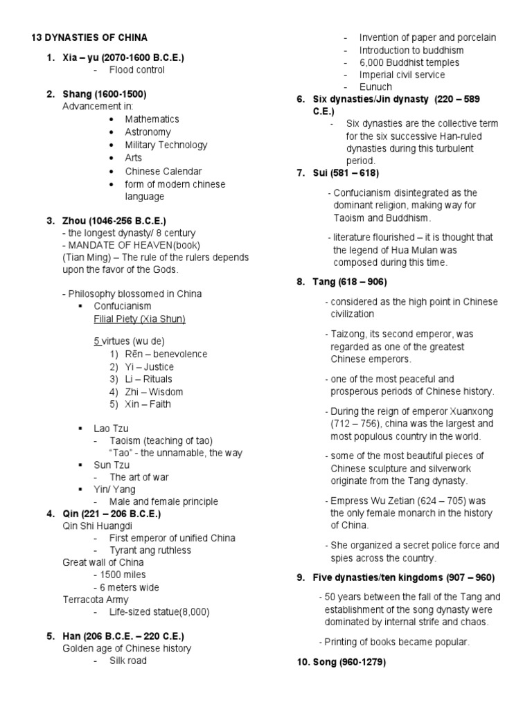 Overview of China's 13 Dynasties | PDF | Emperor Of China | China