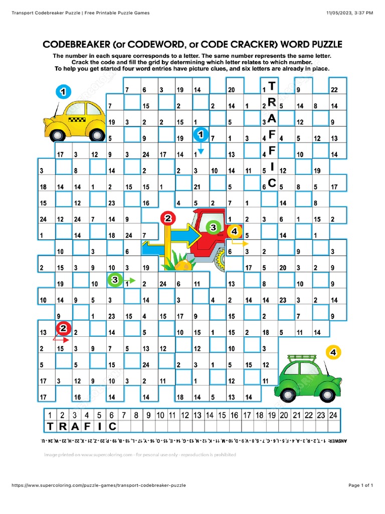 Transport Codebreaker Puzzle Free Printable Puzzle Games PDF