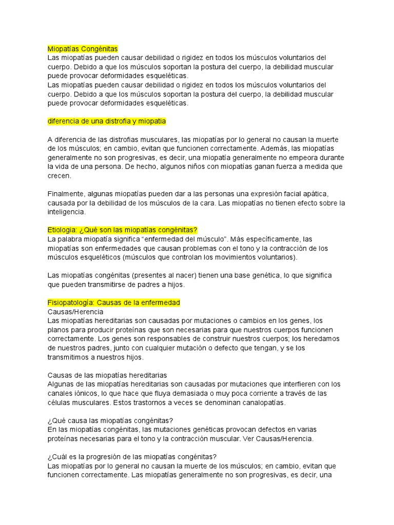 Miopatías Congénitas PDF Músculo Contracción muscular