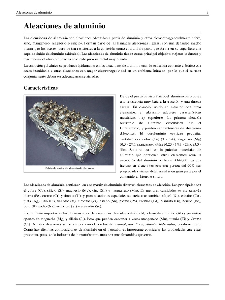 Tipos y características de aleaciones de aluminio | PDF