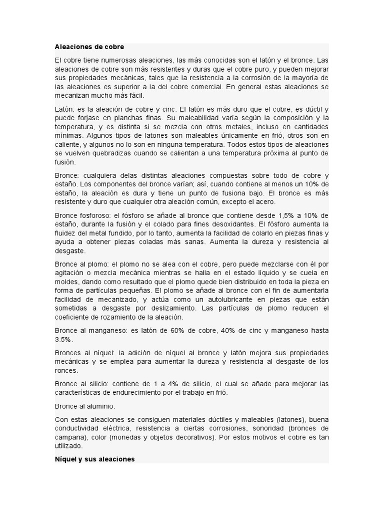 Níquel y Sus Aleaciones | PDF | Bronce | Cobre