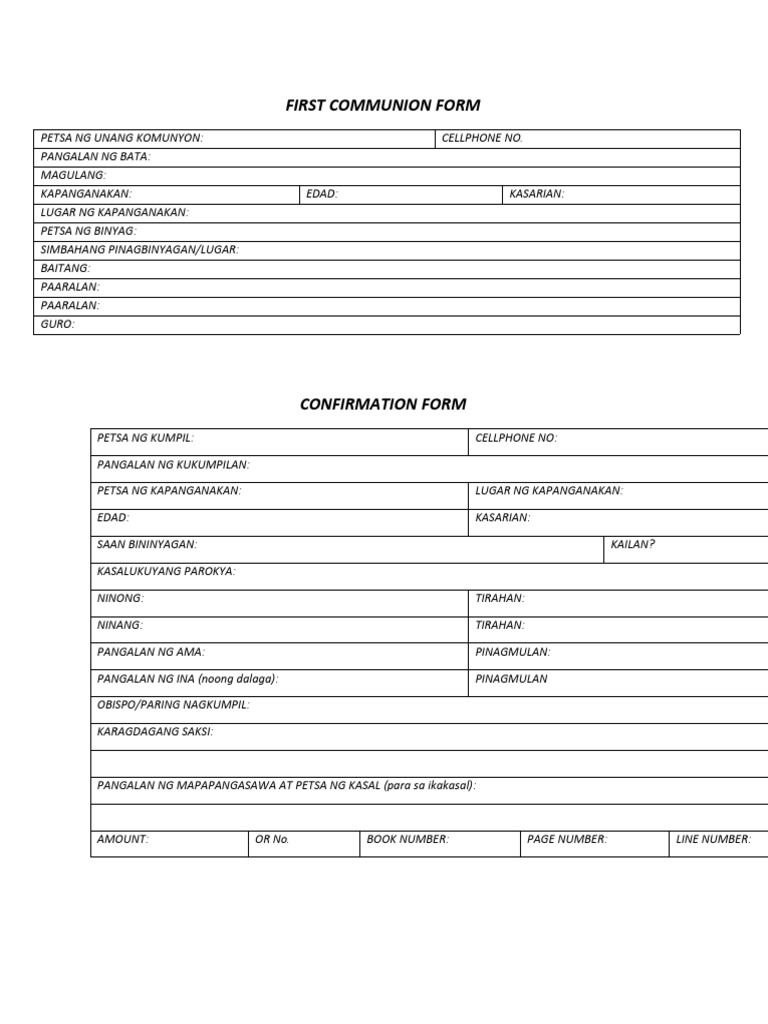 First Communion Form | PDF