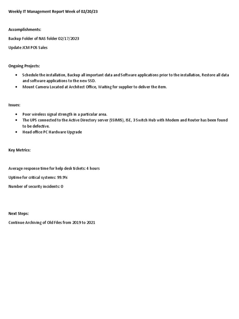 Weekly IT Management Report Week of | PDF