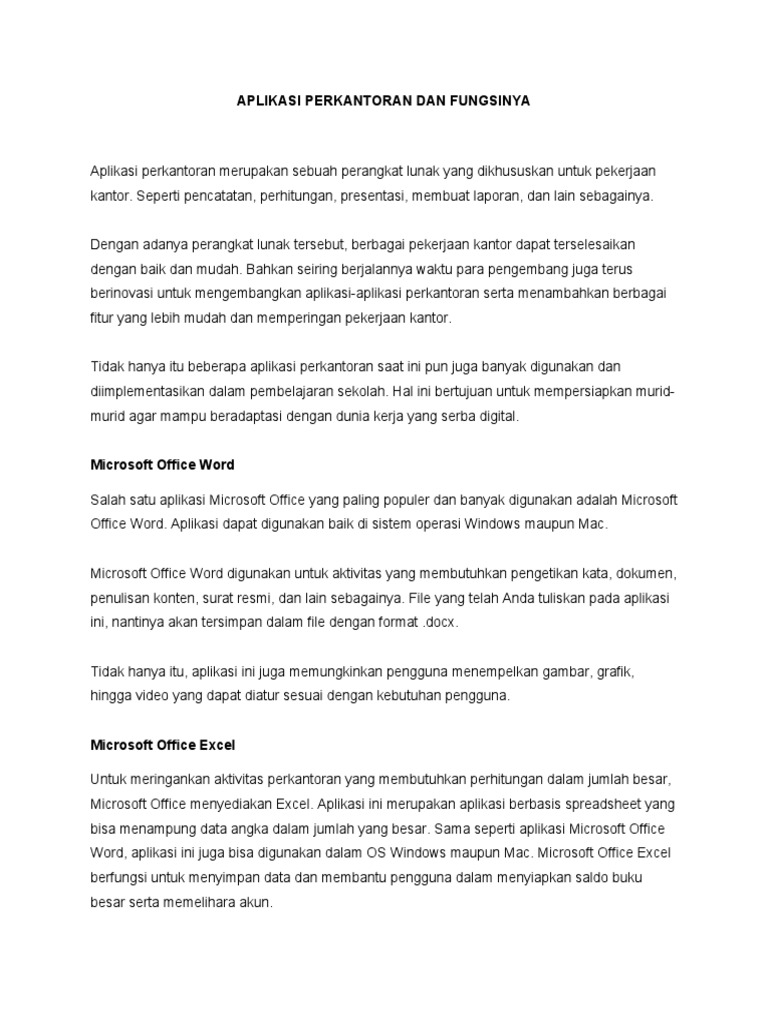 Aplikasi Perkantoran Dan Fungsinya | PDF