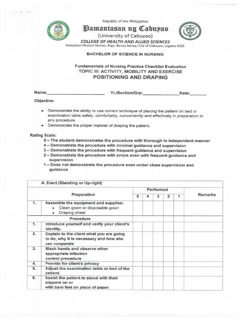Positioning and Draping Checklist PDF