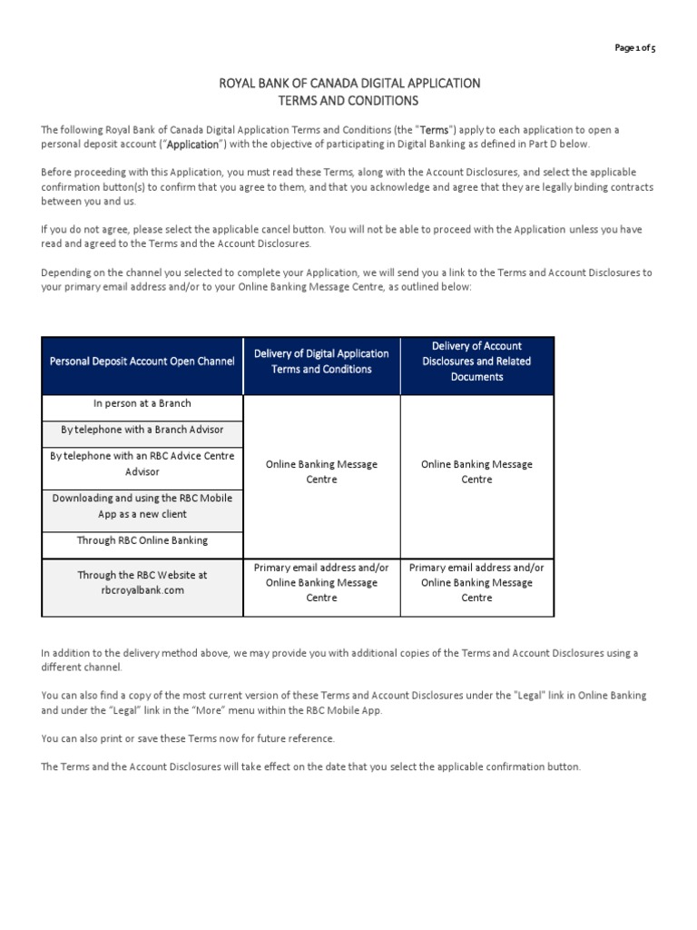 RBC Digital Banking Terms | PDF | Online Banking | Banks & Banking