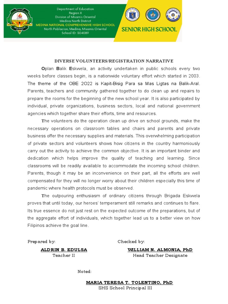 Oplan Balik Eskwela Narrative Report | PDF
