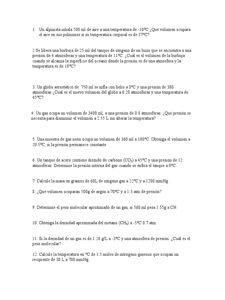 Problemas de gases ideales y sus soluciones | PDF