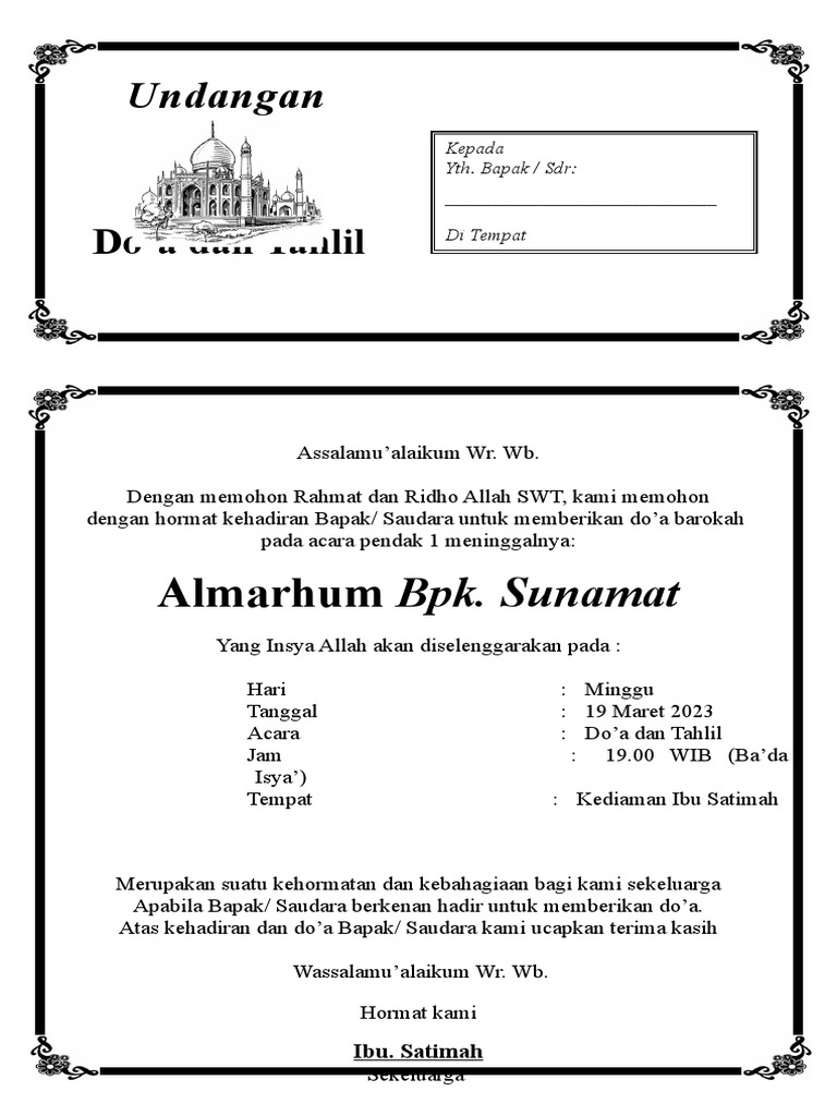 Undangan Tahlil 1000 Hari | PDF