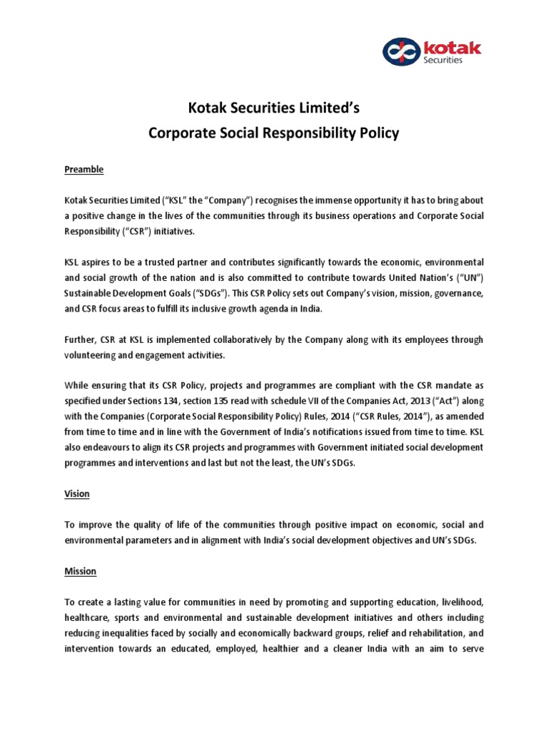 Csr Policy Of Ks PDF