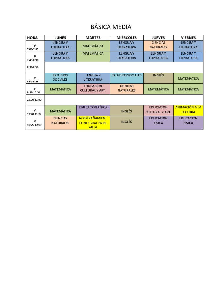 Horario de Clases Primaria 2024 | PDF | Artes del Lenguaje y ...