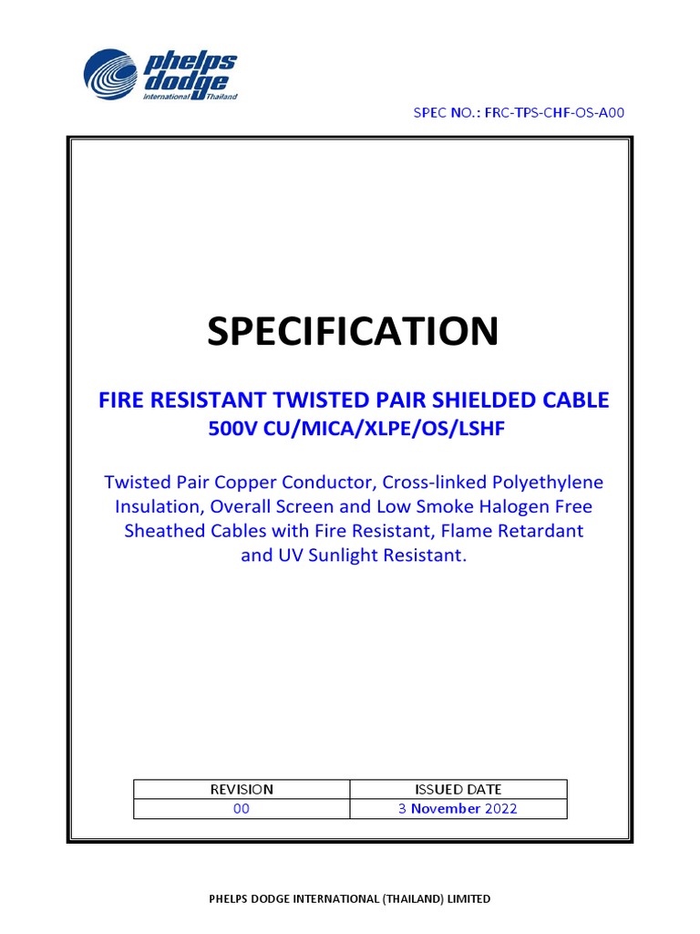 Fire Resistant Twisted Pair Cable Spec | PDF | Electrical Conductor | Wire