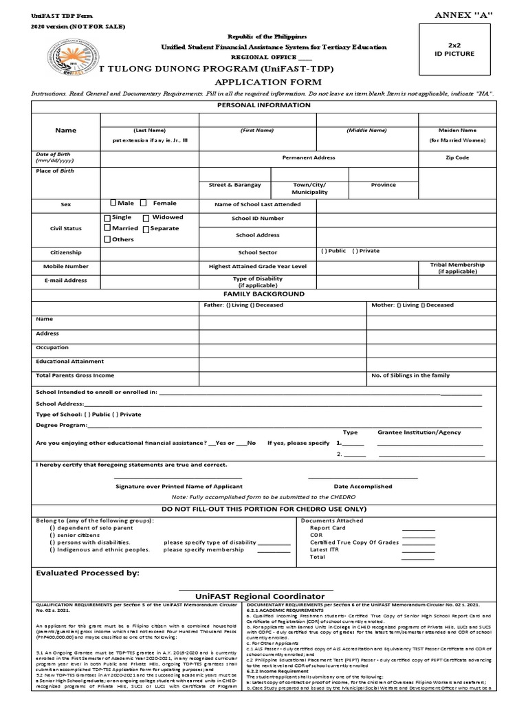 UniFAST TDP Form Guide | PDF