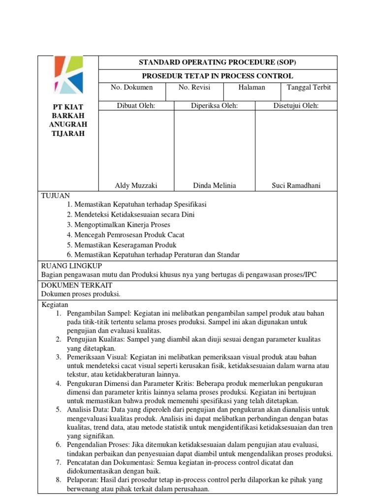 5 4 Sop In Process Control Pdf