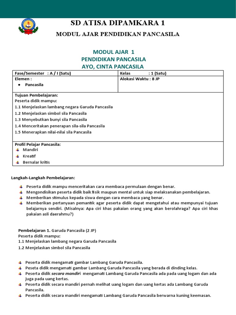 Modul Ajar Pancasila Kelas 1 SD | PDF | Kajian Bahasa Asing