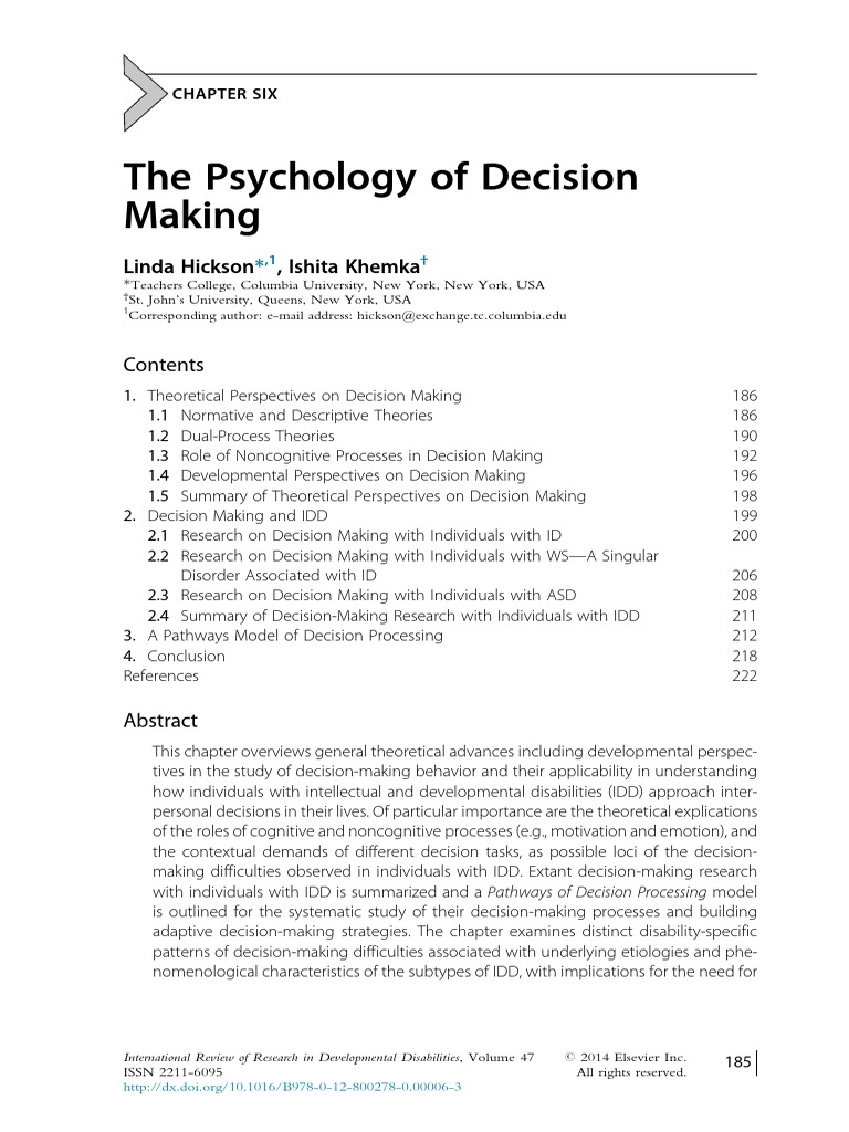 The Psychology of Decision | PDF | Decision Making | Adolescence