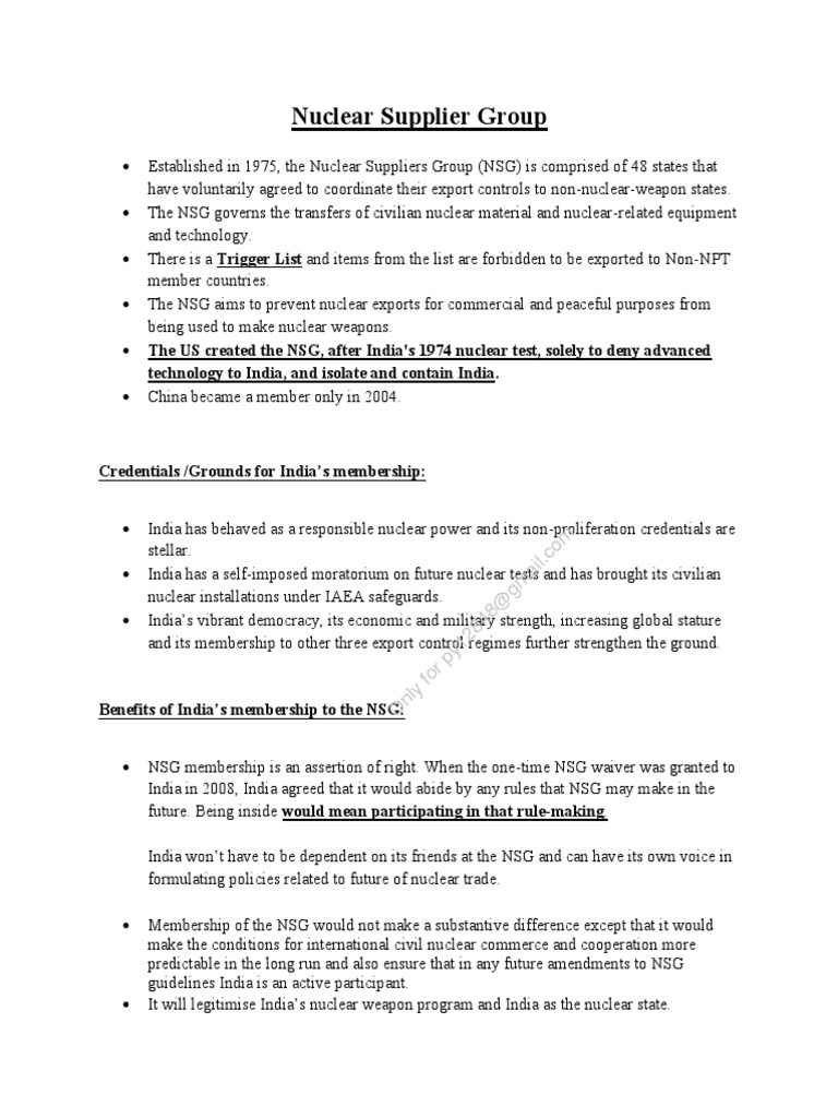 India and NSG Membership Challenges | PDF | Nuclear Proliferation ...