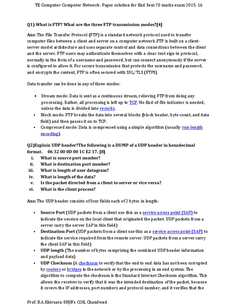 Computer Network Paper Solution For End Sem 70 Marks Exam 2015 16