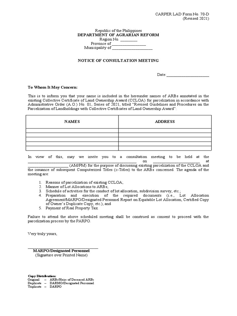 CCLOA Parcelization Consultation Notice | PDF