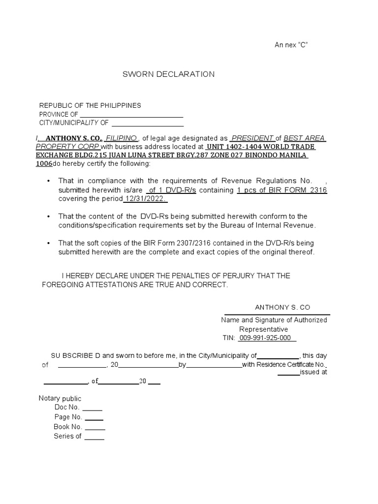 Sample Sworn Declaration | PDF