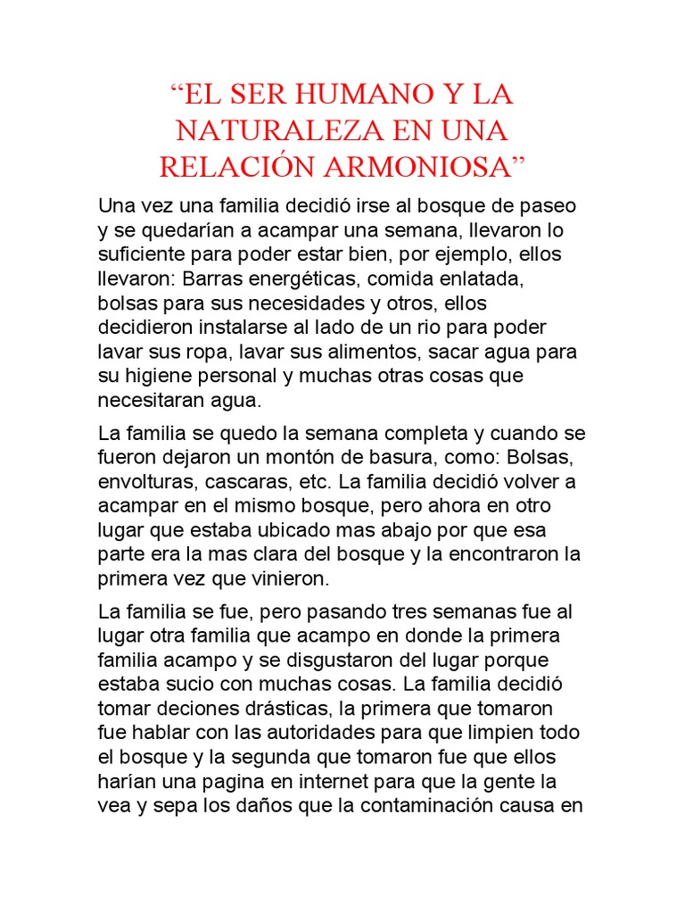 El Ser Humano y La Naturaleza en Una Relación Armoniosa. | PDF