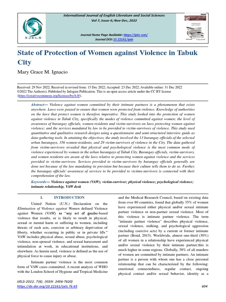 State of Protection of Women Against Violence in Tabuk City | PDF ...