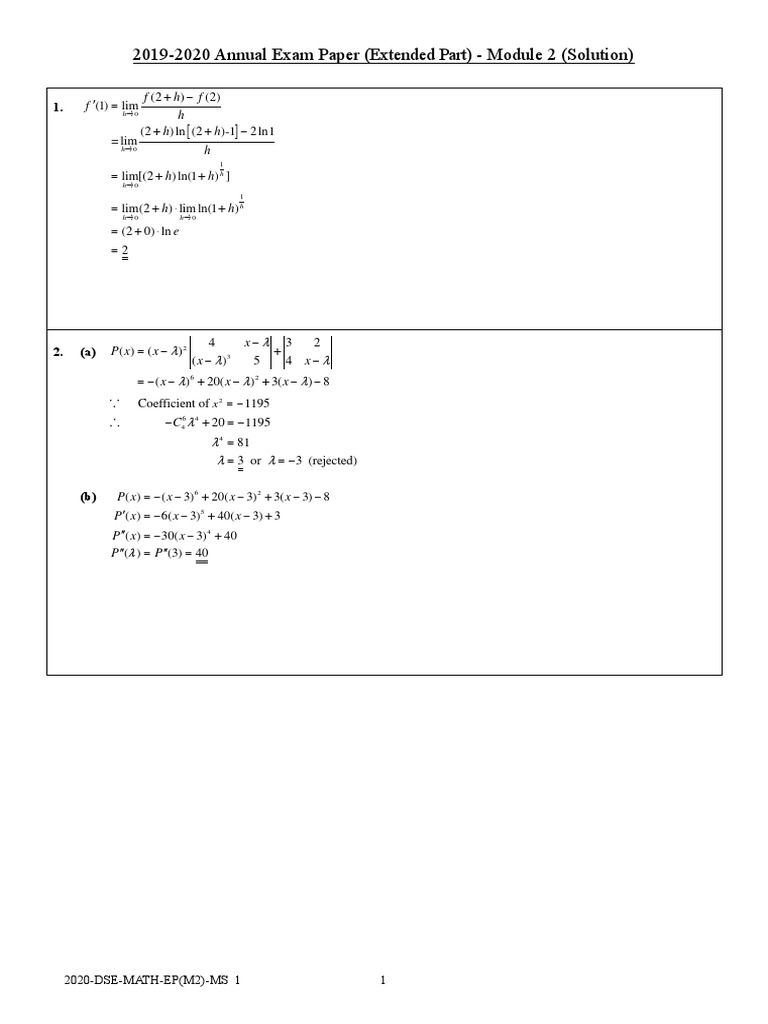 DSE Math EP M2 2020 Solutions | PDF | Equations | Mathematical Concepts