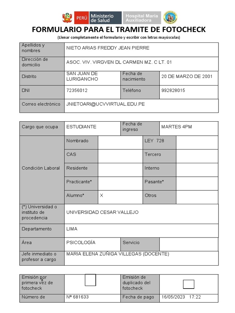 Formulario para El Tramite de Fotocheck | PDF