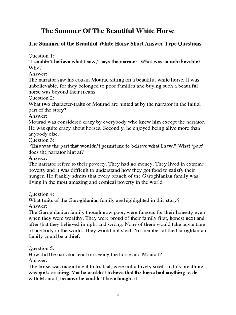 SUMMER OF THE BEAUTIFUL WHITE HORSE PDF | PDF