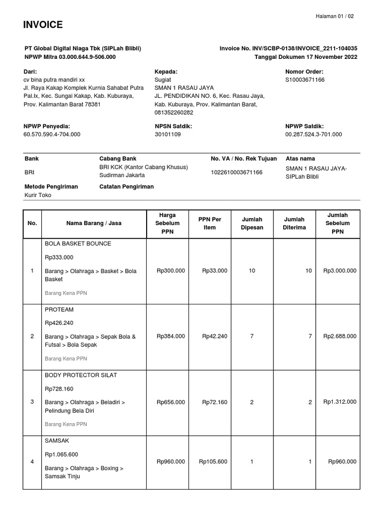 Payment Invoice S10003671166 | PDF