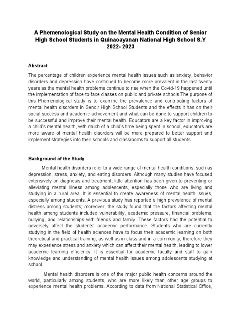 Mental Health in Senior High Students | PDF | Mental Disorder | Bullying