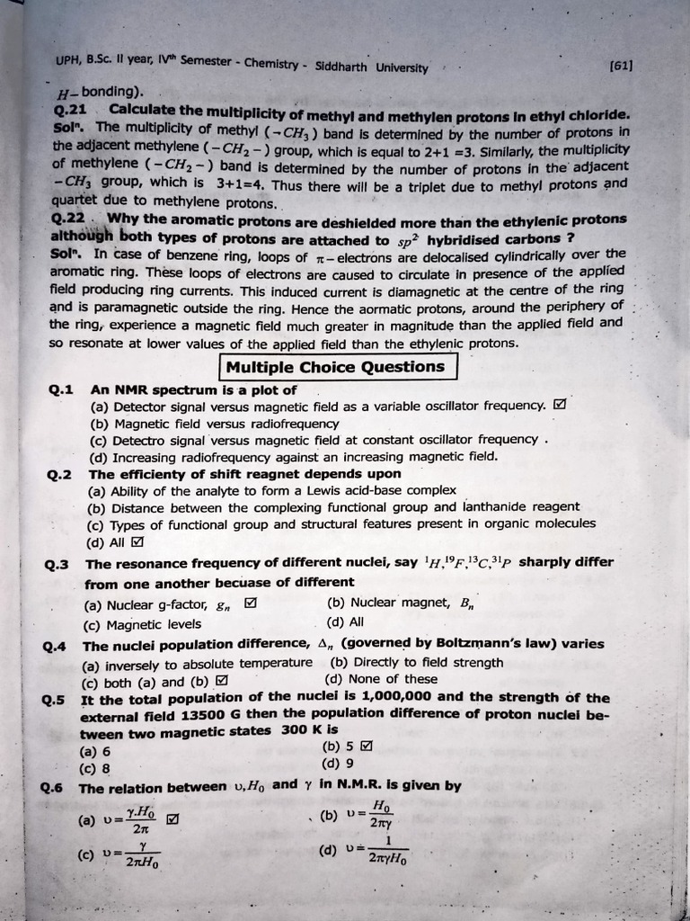 Chemistry Unit 6 Most Imp MCQ Questions | PDF | Nuclear Magnetic ...