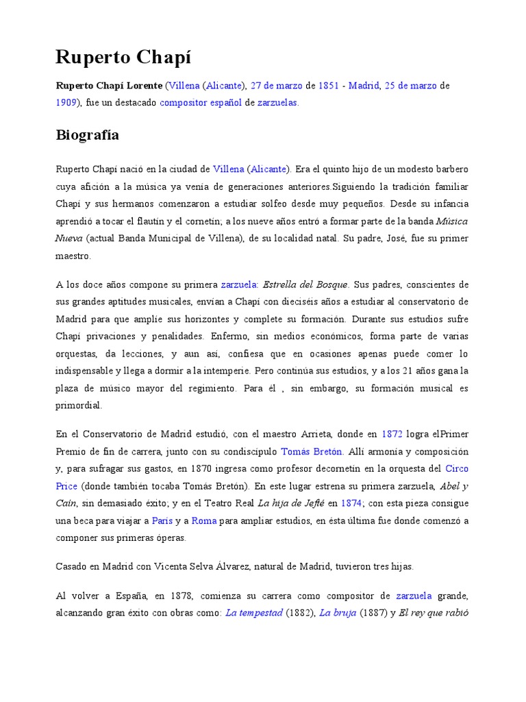 Ruperto Chapí: Maestro de la Zarzuela | PDF | Las artes escénicas ...