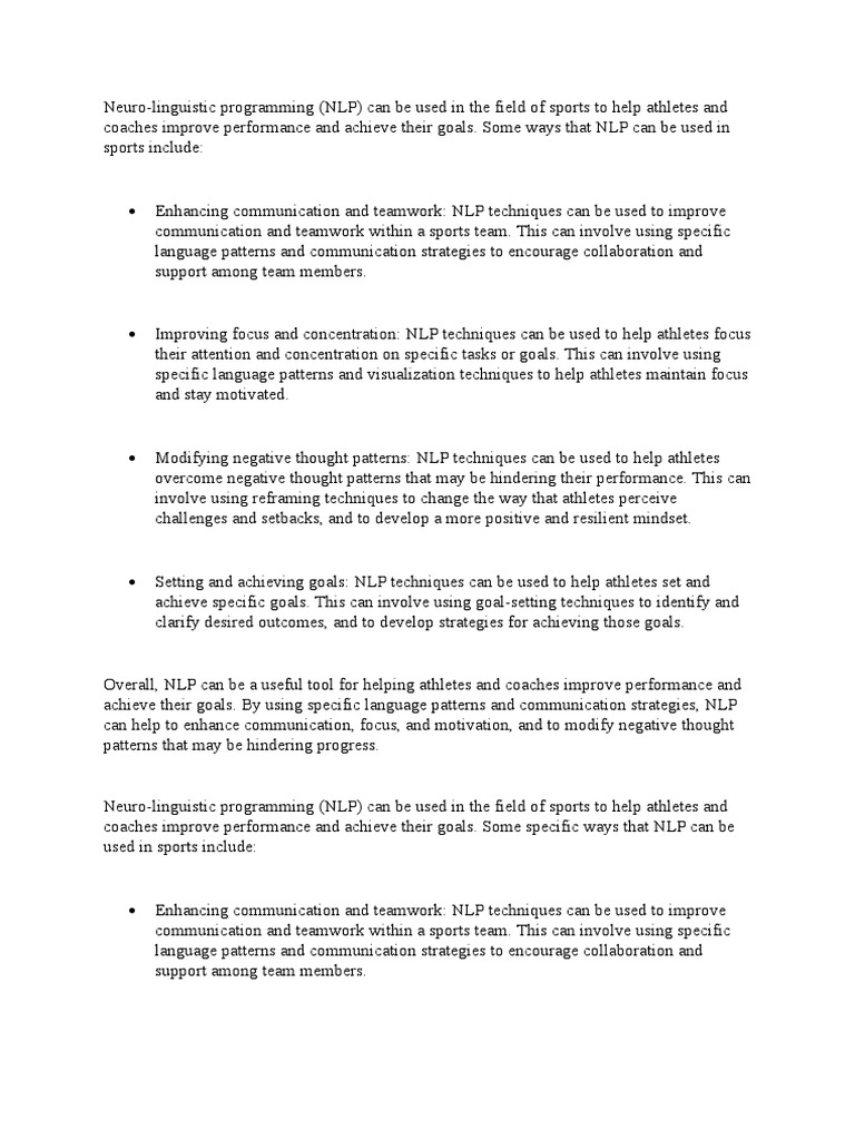 NLP Techniques for Sports Success | PDF | Neuro Linguistic Programming ...