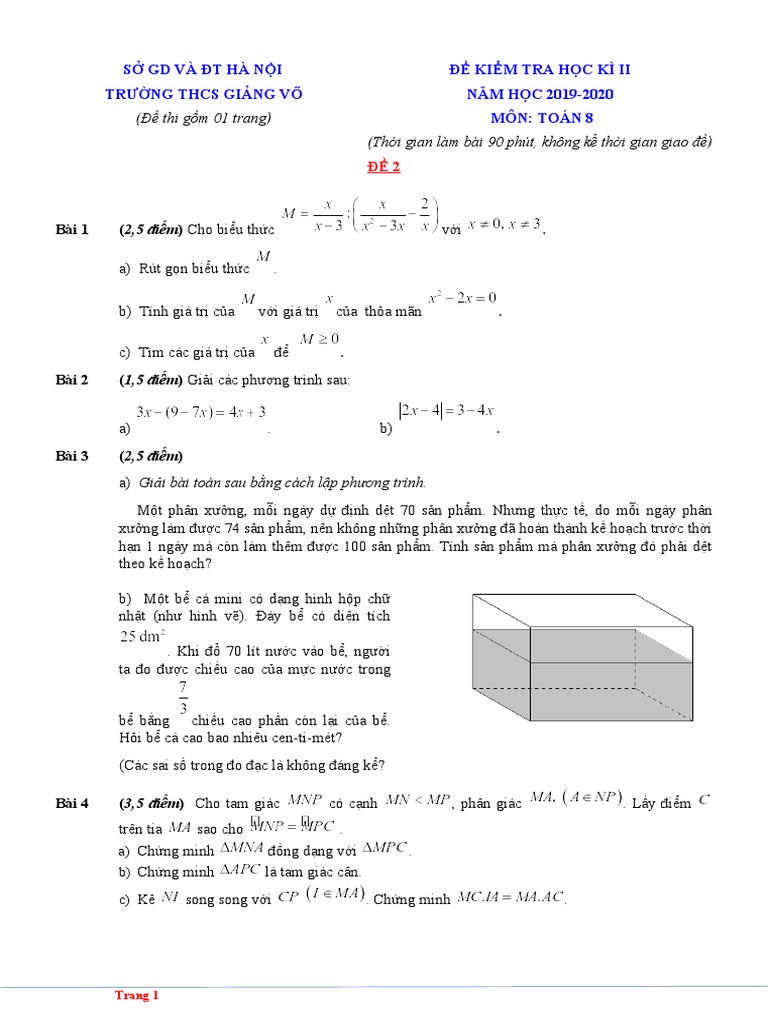 Toan 8 Hk2 2019 2020 Thcs de 2 Giang Vo Toan Thcs VN | PDF