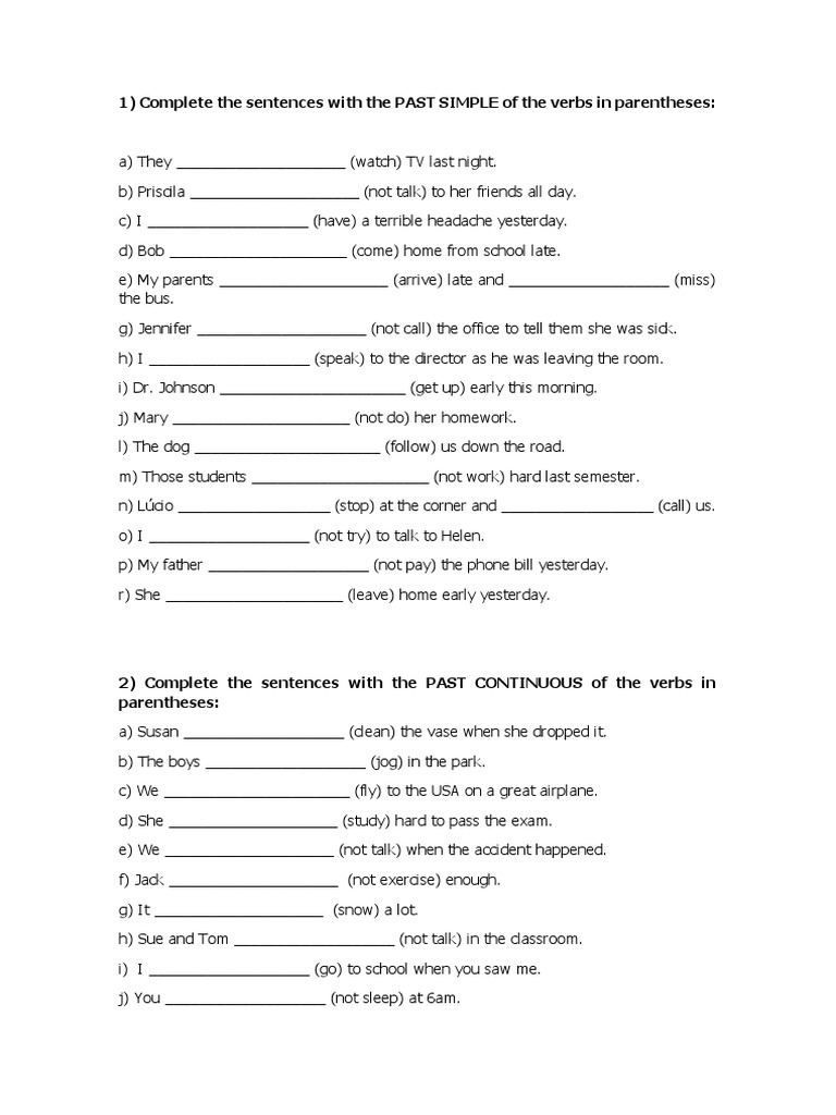 Past Simple ćwiczenia Klasa 7 Ficha 2 - Past Simple+ Past Continuous | PDF